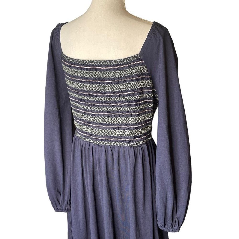 Boden Women's Navy Blue Smocked Jersey Midi Square Neck Dress Size …